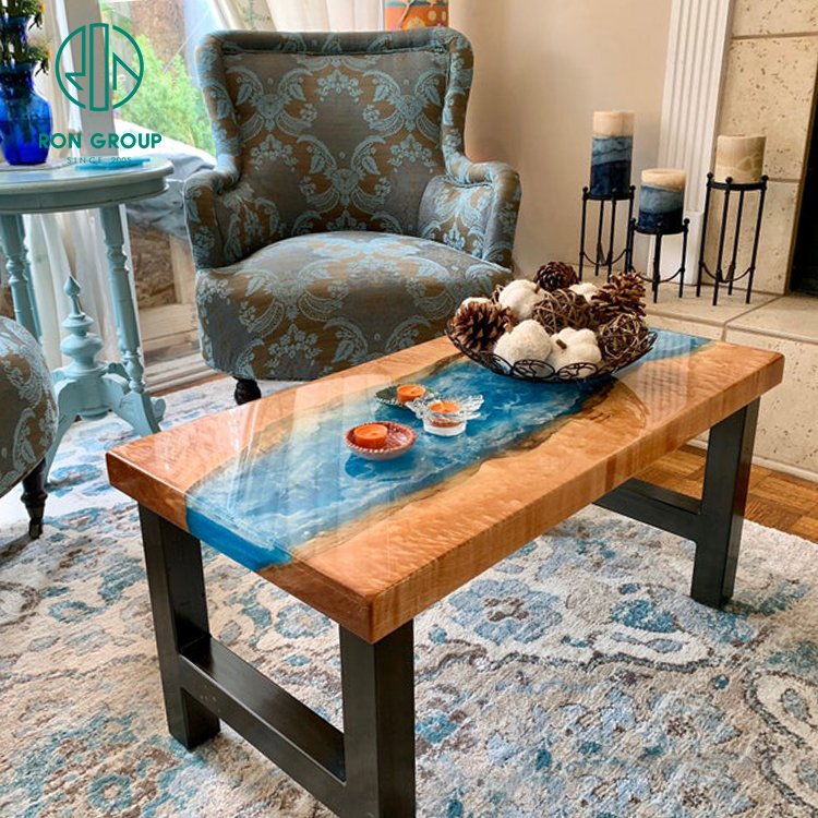 Wholesale Hotel Restaurant Cafe Shop Living Room Artificial Marble Indoor Coffee Table Wooden River Epoxy Resin For Table