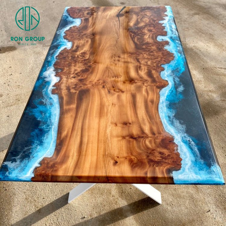 Wholesale Hotel Restaurant Cafe Shop Living Room Artificial Marble Indoor Coffee Table Wooden River Epoxy Resin For Table