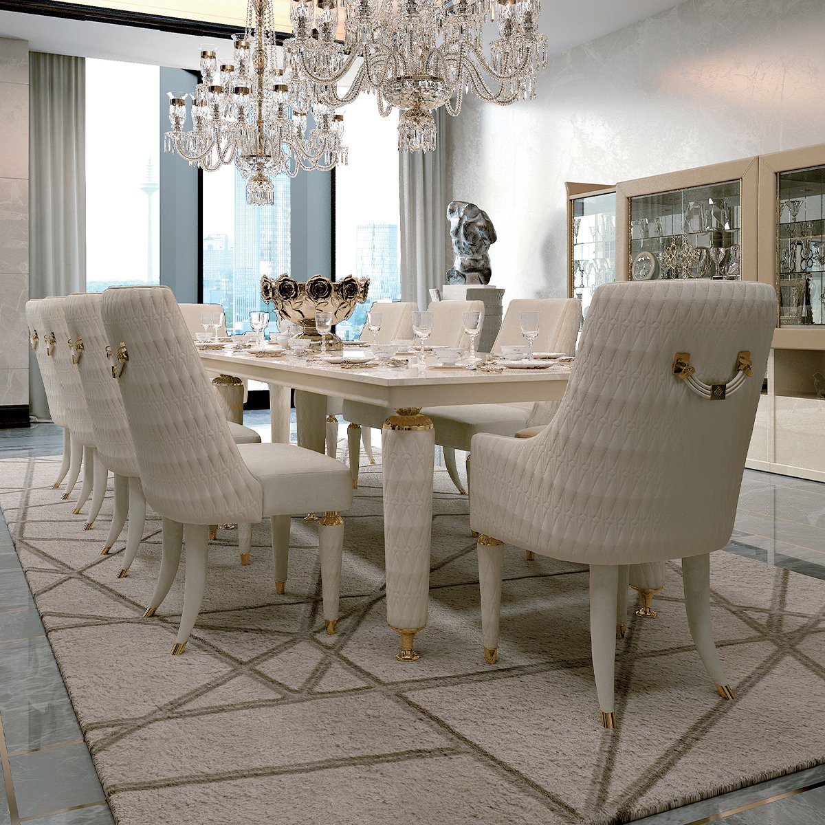 Luxury Designs Italian Antique 10 Seater Artificial Marble Dining Table Set Home Modern Dining Room Furniture
