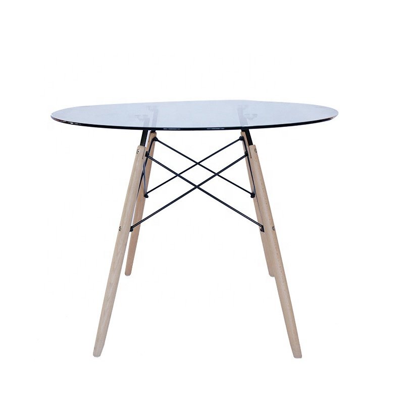 tempered glass dinning table set round glass dining table design wooden legs