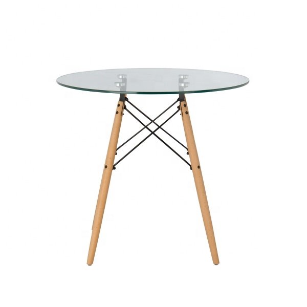 tempered glass dinning table set round glass dining table design wooden legs