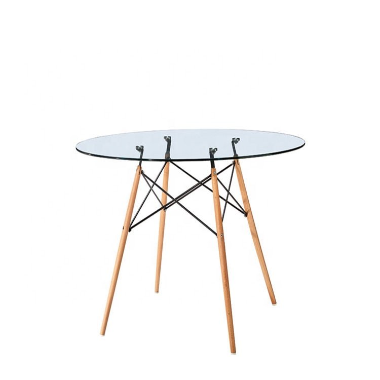 tempered glass dinning table set round glass dining table design wooden legs