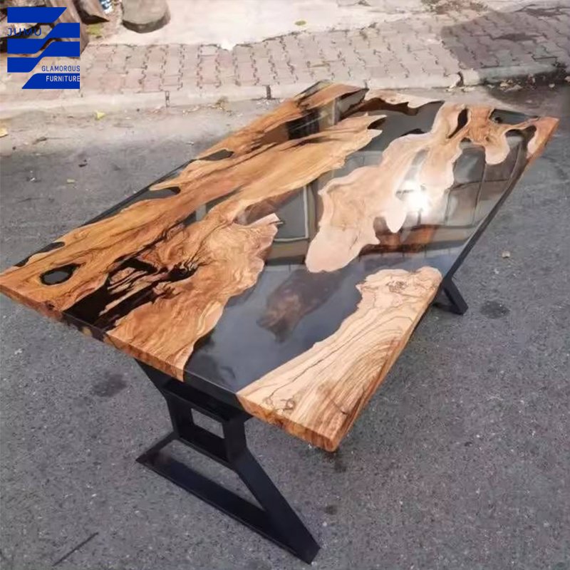 Glamorous Furniture Hot-selling modern Solid wood walnut dining table with epoxy resin board dining table for dining room use