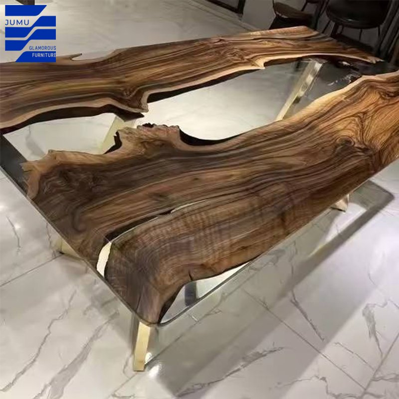 Glamorous Furniture Hot-selling modern Solid wood walnut dining table with epoxy resin board dining table for dining room use