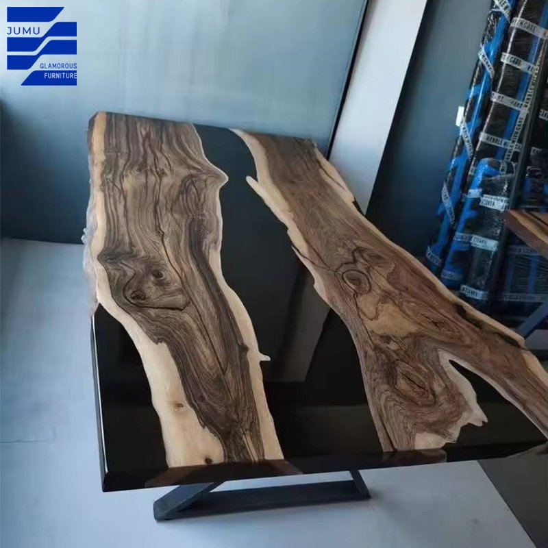 Glamorous Furniture Hot-selling modern Solid wood walnut dining table with epoxy resin board dining table for dining room use