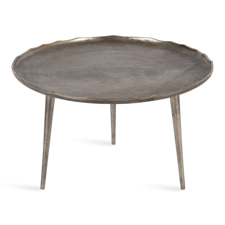 Artisanal Design Metal Coffee Table With Striking Deckled Edge Round Top Giving You Plenty Of Space Use It As Decorative Accents
