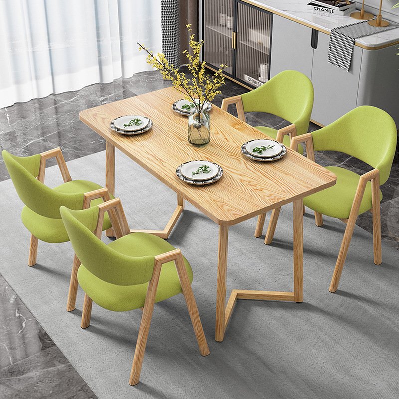 Minimalist Wooden Top Reception Dining Table and Chairs Set for Cafe Restaurant 5Pcs Rectangular Wooden Luxury Dining Table Set