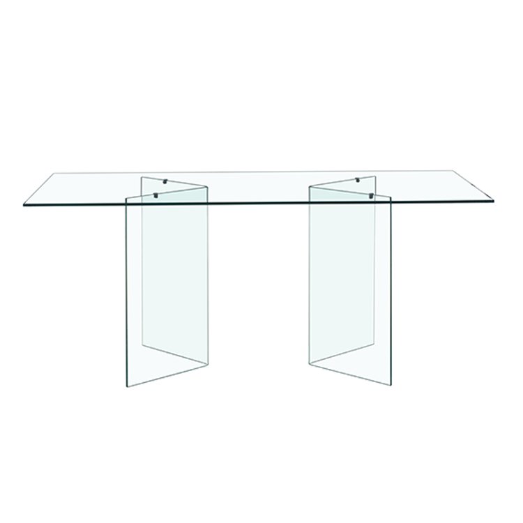 Cheap Furniture Large Modern Mirrored Clear Square Tempered Glass Top Dining Table