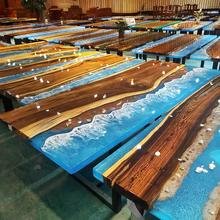 Modern Free Sample Factory Direct Solid Walnut Wood Cafe Coffee Restaurant River Epoxy Resin Slab Dining Kitchen Table