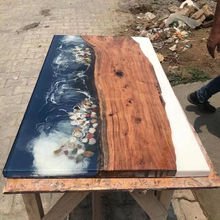 Modern Free Sample Factory Direct Solid Walnut Wood Cafe Coffee Restaurant River Epoxy Resin Slab Dining Kitchen Table