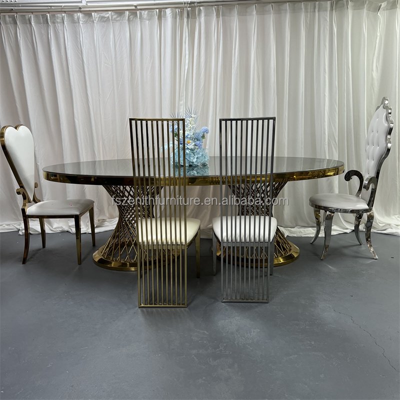 Events Banquet Wedding Table Gold Rectangular Table Stainless Steel Base White Dining Glass Table