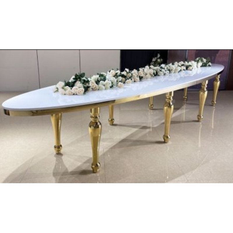 JJ240016 Wholesale Luxury Designs Long Oval Shape Hotel Banquet Event Wedding Table Stainless Steel Wedding Dining Tables
