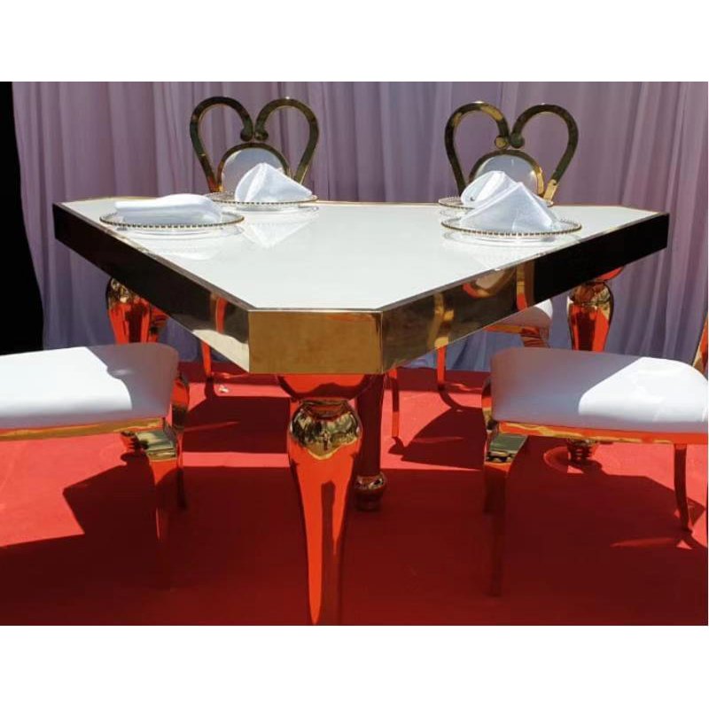 JJ240016 Wholesale Luxury Designs Long Oval Shape Hotel Banquet Event Wedding Table Stainless Steel Wedding Dining Tables