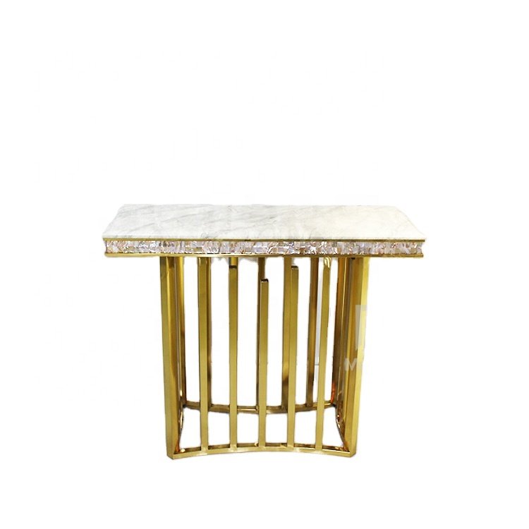 New Design Shell Gold Base Frame Marble Top Console Living Room Table for Home Entry