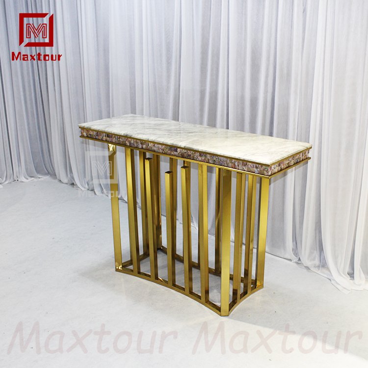 New Design Shell Gold Base Frame Marble Top Console Living Room Table for Home Entry