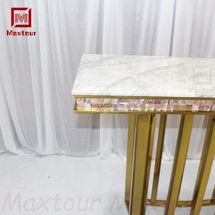 New Design Shell Gold Base Frame Marble Top Console Living Room Table for Home Entry