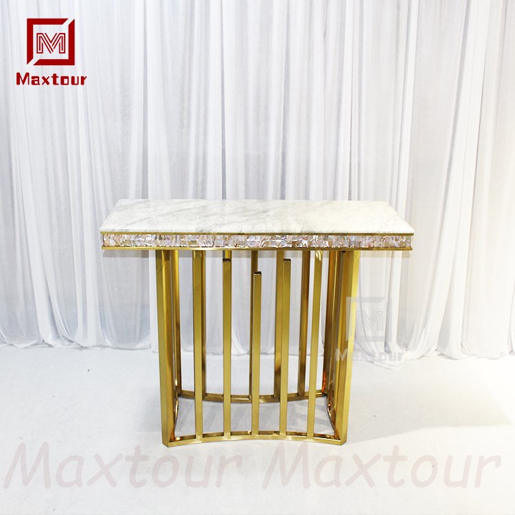 New Design Shell Gold Base Frame Marble Top Console Living Room Table for Home Entry