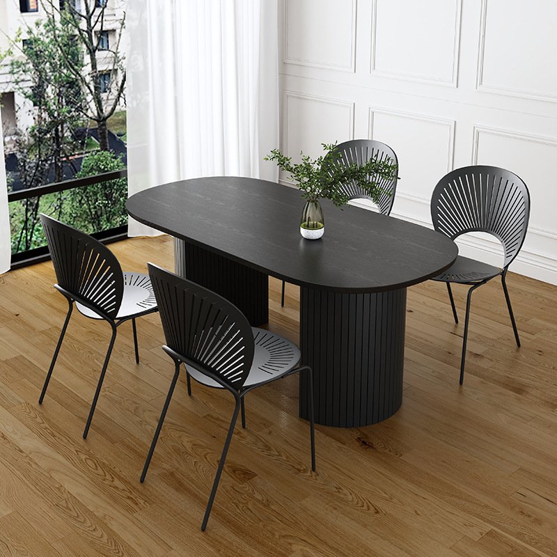 MRS WOODS Modern Black Wood Elegant Dinner Table 8 Seat Solid Wood Round Oval Dining Room Table Set