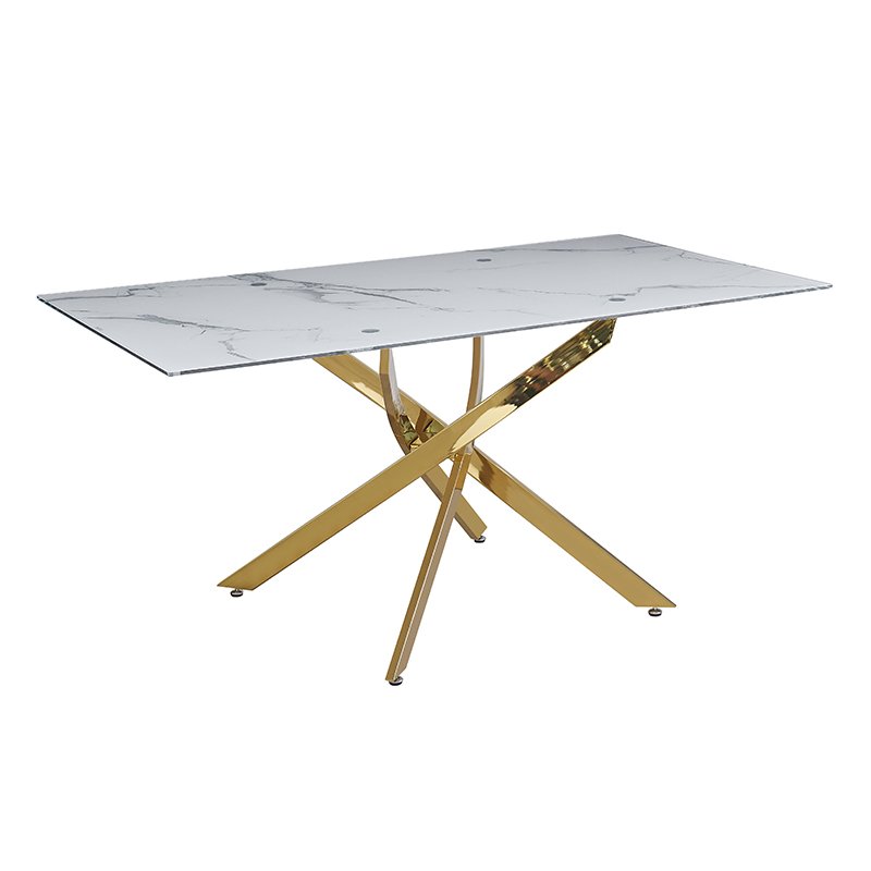 Glass Dinning Room Table Modern Stainless Steel Leg Rectangular Square Clear Tempered Glass Top Dining Table