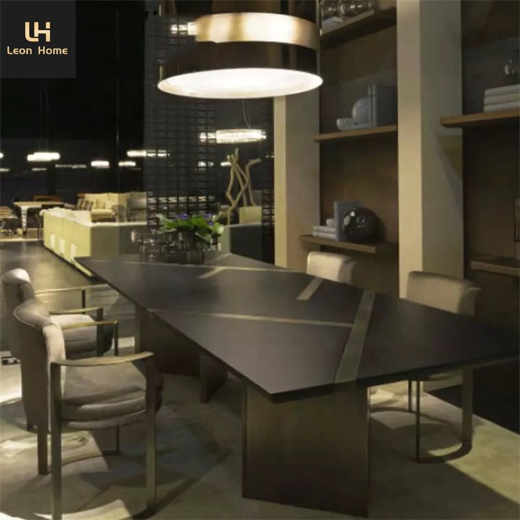 Popular design luxury modern new household marble rectangular dining table furniture 6 seaters