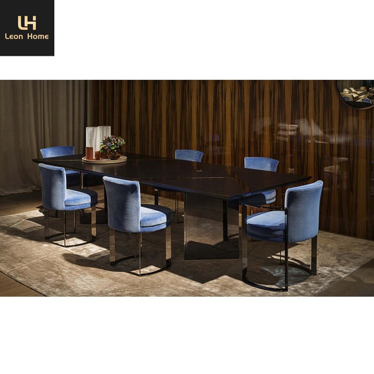 Popular design luxury modern new household marble rectangular dining table furniture 6 seaters