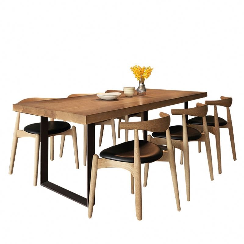 Modern luxury modern simple style metal frame wooden dining table and chairs for living room furniture dining room