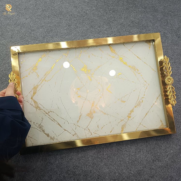 Springletile brand white gold texture tray luxury golden frame design living room interior decorative table tea storage trays