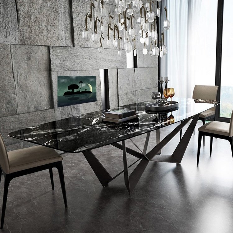 Contemporary European Style Metal Legs Dining Table / Modern Luxury italian Wood Dinning Room Table For Home party