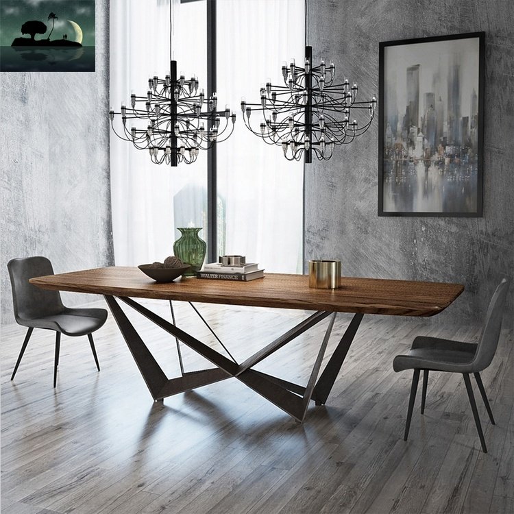 Contemporary European Style Metal Legs Dining Table / Modern Luxury italian Wood Dinning Room Table For Home party