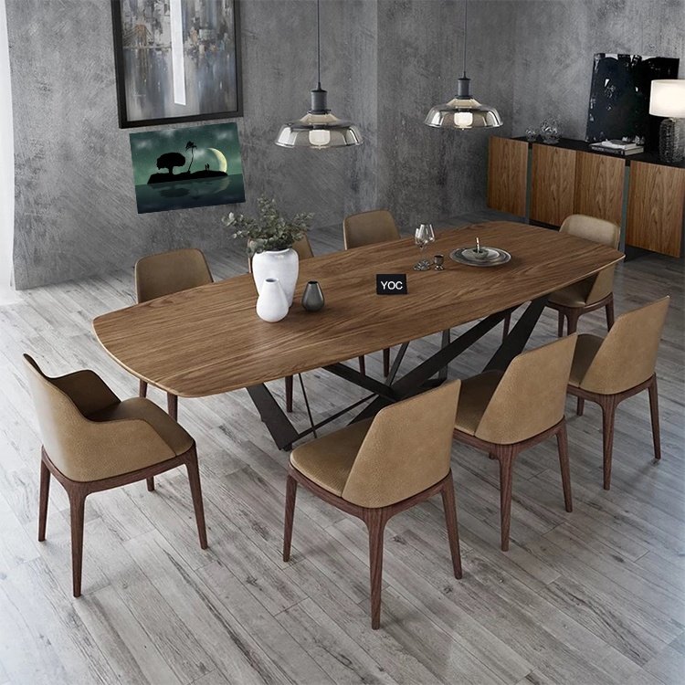 Contemporary European Style Metal Legs Dining Table / Modern Luxury italian Wood Dinning Room Table For Home party