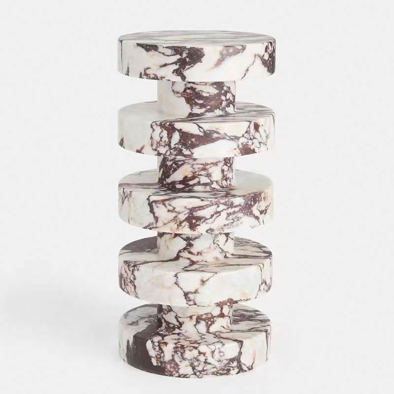 natural marble Rosso Levanto/Calacatta Viola White Marble Coffee table marble side plinths
