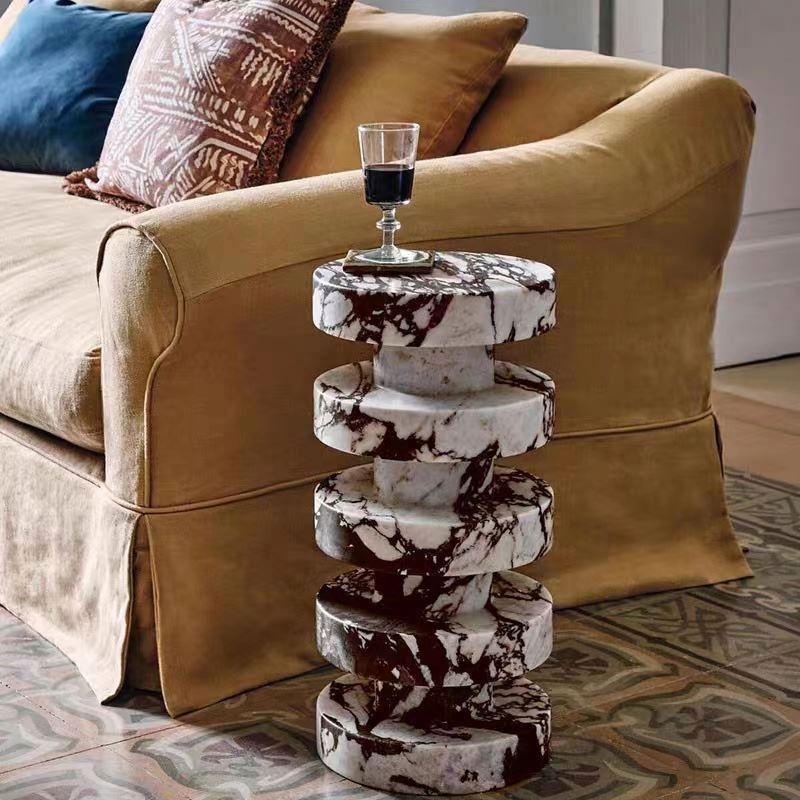 natural marble Rosso Levanto/Calacatta Viola White Marble Coffee table marble side plinths