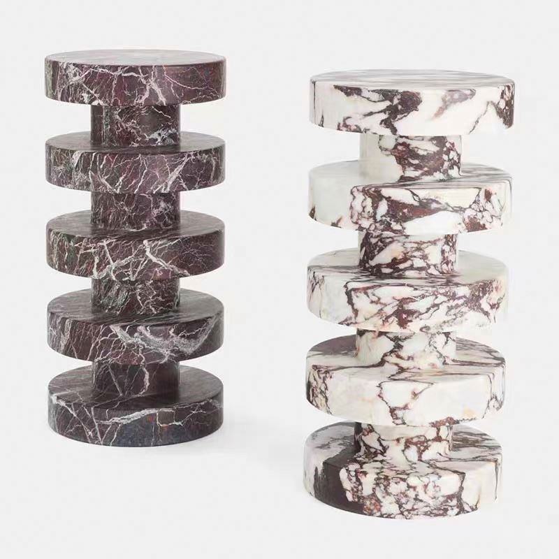 natural marble Rosso Levanto/Calacatta Viola White Marble Coffee table marble side plinths