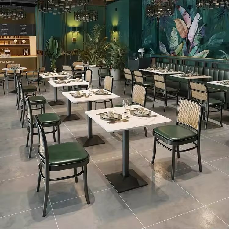 Classical Commercial Furniture Wood Top with Metal Legs Square Kitchen Dining Wooden Restaurant Table