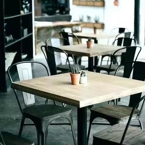 Classical Commercial Furniture Wood Top with Metal Legs Square Kitchen Dining Wooden Restaurant Table