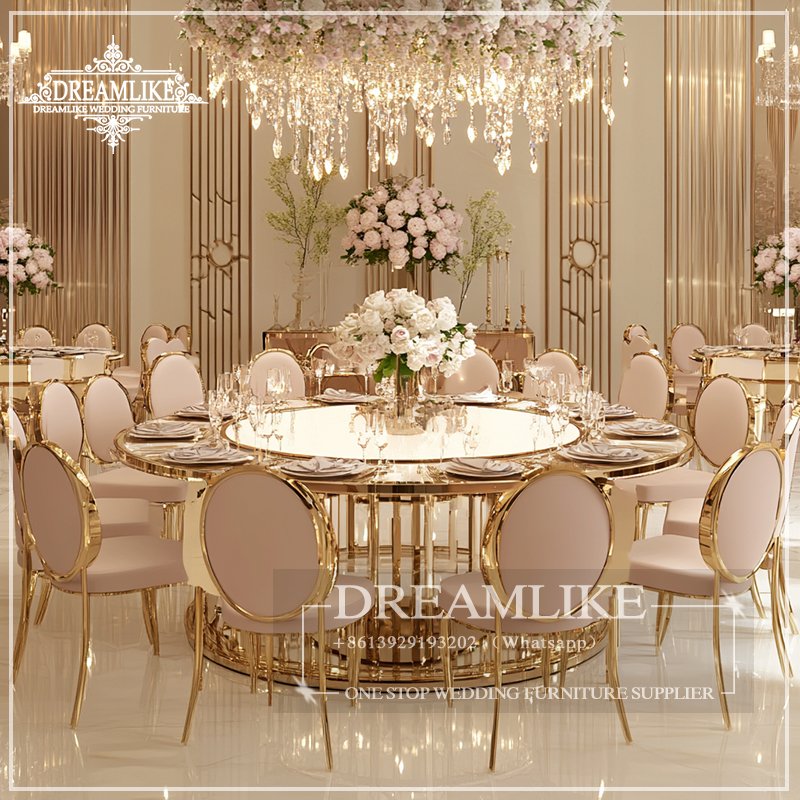 Dreamlike One-stop Modern Stainless Steel Designs Rectangular Wedding Table with White Glass Top for Event Hotel Furniture