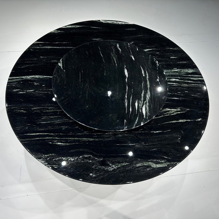 Black Round Marble Top Dining Table Modern Nordic Luxury Hotel Furniture Dining Room Big Natural Stone Rotating Table