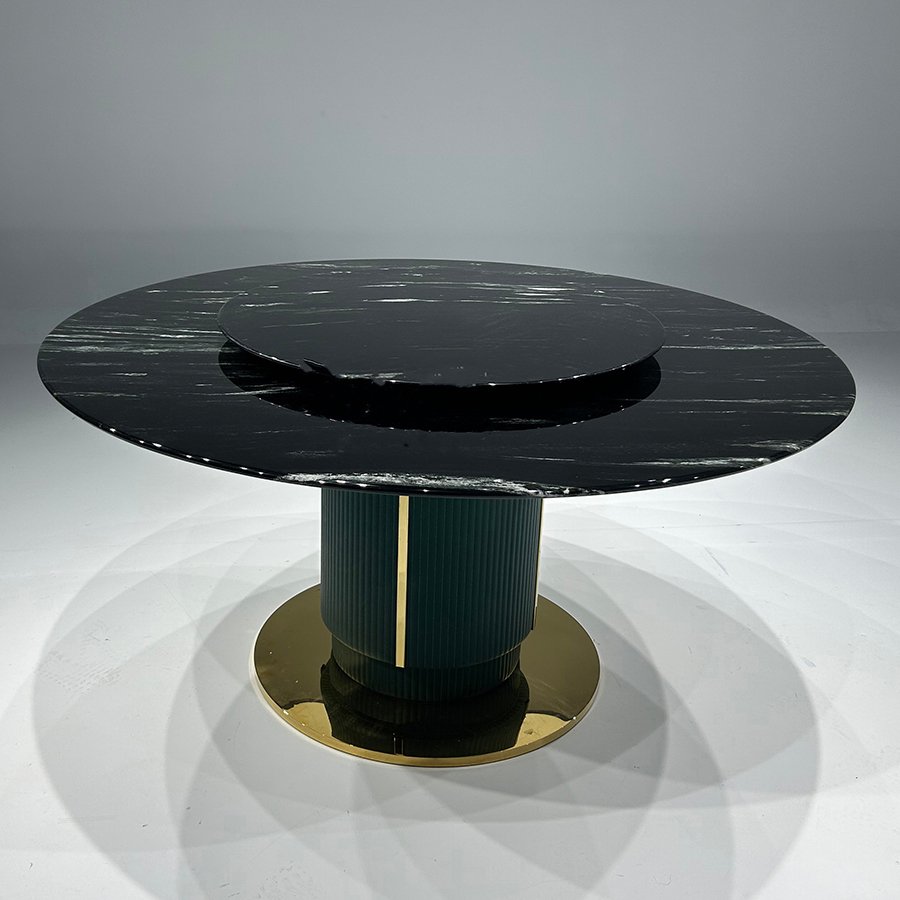 Black Round Marble Top Dining Table Modern Nordic Luxury Hotel Furniture Dining Room Big Natural Stone Rotating Table