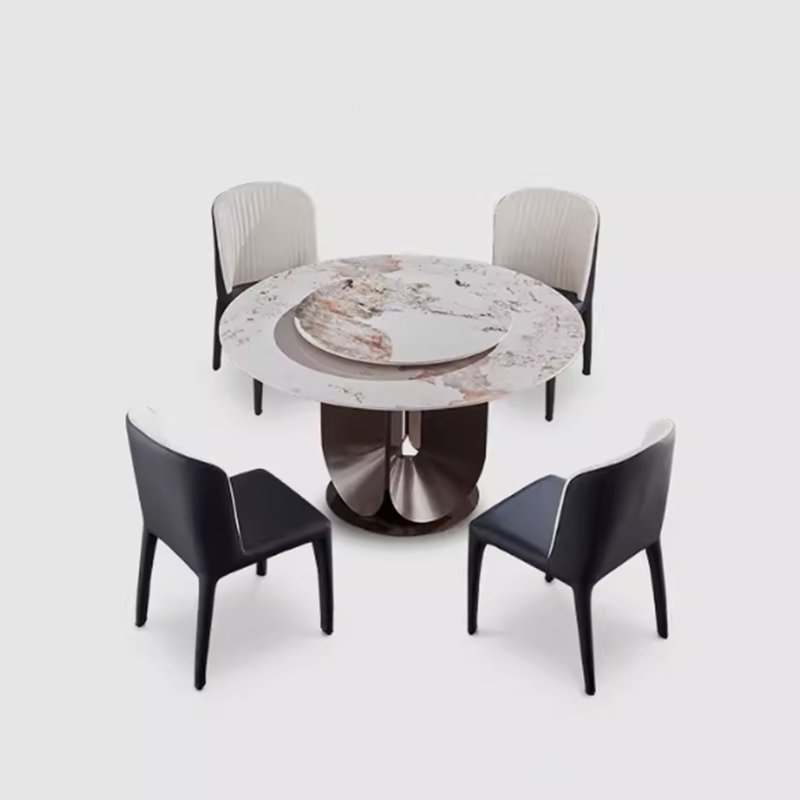 SUKE 2 4 6 seater Round Marble Dining Table with Lazy Susan Light Luxury Style Rotating Table Set for Kitchen Restaurant