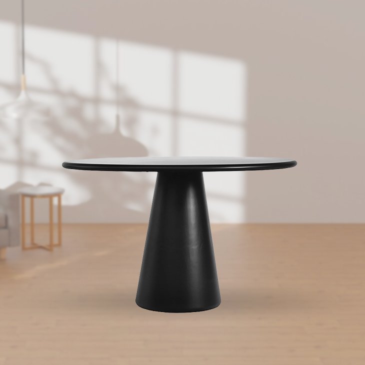 Minimalist Design Dining Table with Solid Rubber Wood Base MDF Top and Wooden Veneer Dinner Table Round Dining Table