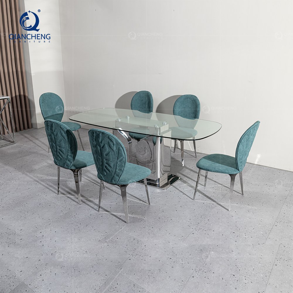 High quality interior furniture stainless steel base 8 seater chairs table modern marble dining table set luxury design