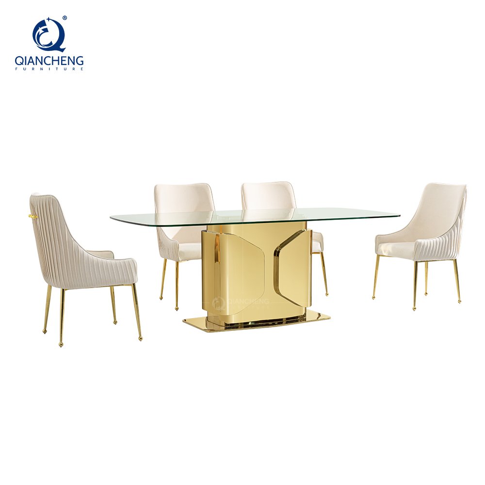 High quality interior furniture stainless steel base 8 seater chairs table modern marble dining table set luxury design