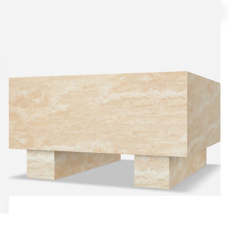 Luxury Marble side Table Customized Natural beige Travertine Table Stone Furniture Square Travertine Side Table
