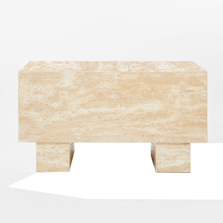 Luxury Marble side Table Customized Natural beige Travertine Table Stone Furniture Square Travertine Side Table