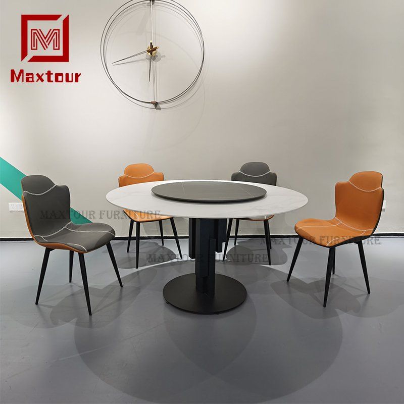 High Quality Modern round ceramic top and metal base Dining Table Set