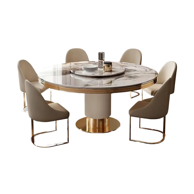 Modern round Dining Table and Chair Set Marble Top with Turntable Simple Design for Kitchen Use Made of Metal