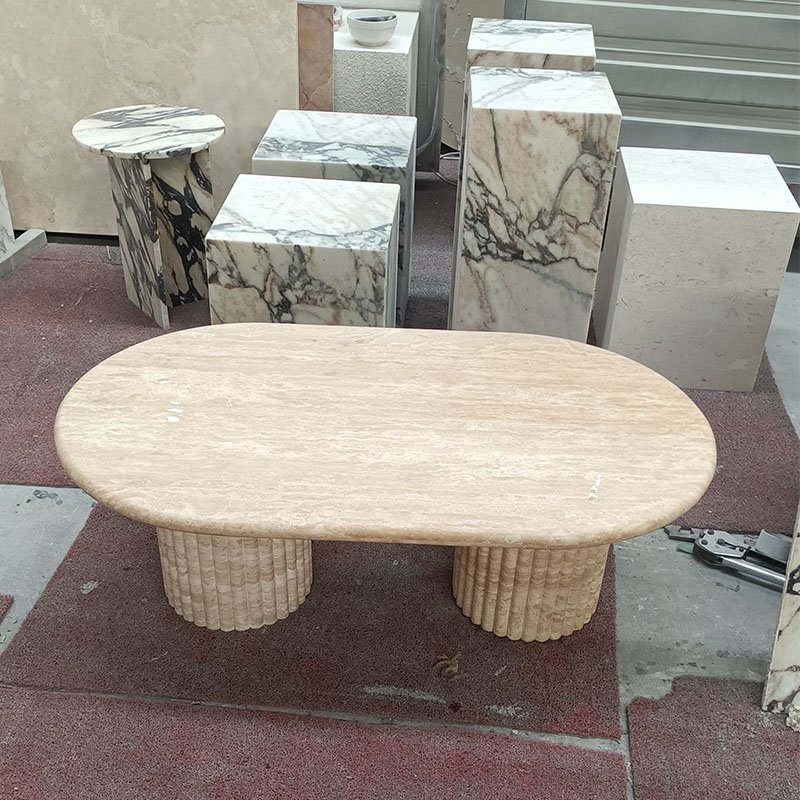 KINGS-WING Modern Dining Table Wholesale Custom Natural Travertine Marble Side Table Custom Coffee Table Furniture Living room