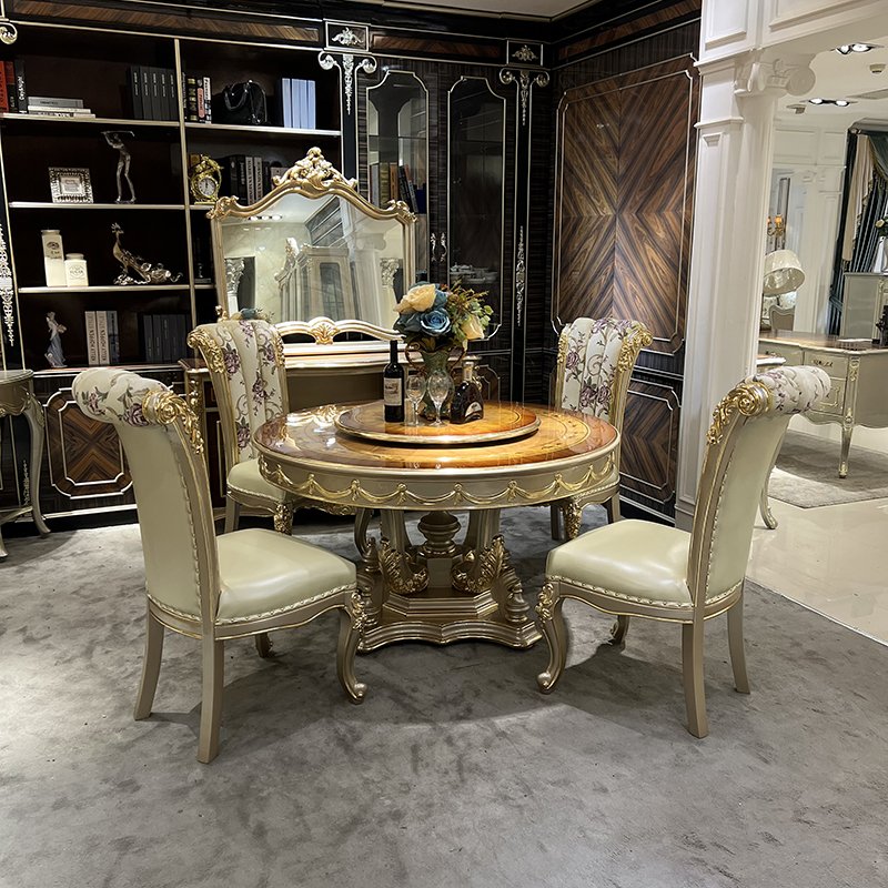MO LAN European style round table and chair combination of 6 people luxury small flat solid wood round table