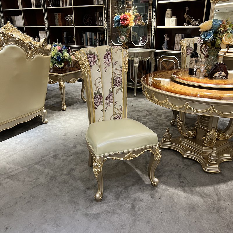 MO LAN European style round table and chair combination of 6 people luxury small flat solid wood round table