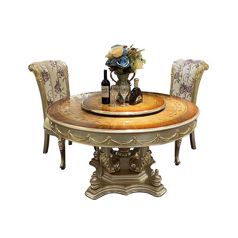 MO LAN European style round table and chair combination of 6 people luxury small flat solid wood round table